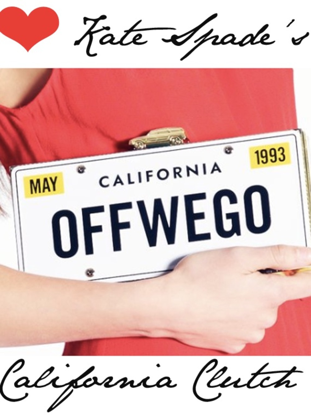 kate spade Offwego License Plate Clutch in White & Gold